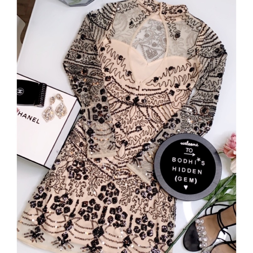 Nude Sequined Mesh Dress - Picture 2 of 6